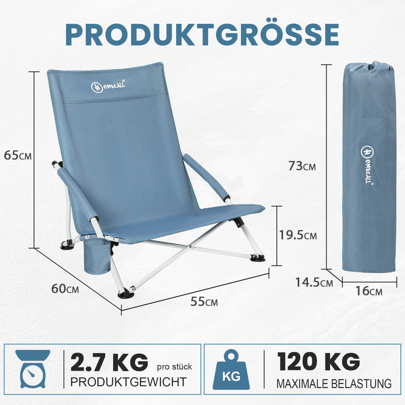 Klappstuhl Campingstuhl – Leichter Strandstuhl mit Getränkehalter und gepolsterten Armlehnen bis 120 kg belastbar - blau