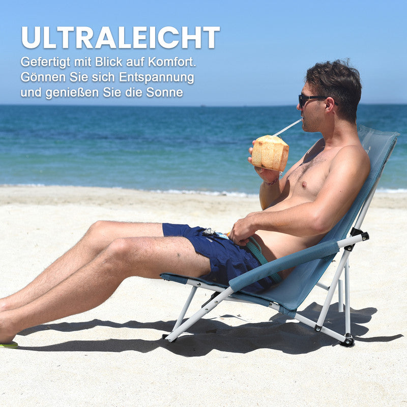 Klappstuhl Campingstuhl – Leichter Strandstuhl mit Getränkehalter und gepolsterten Armlehnen bis 120 kg belastbar - blau