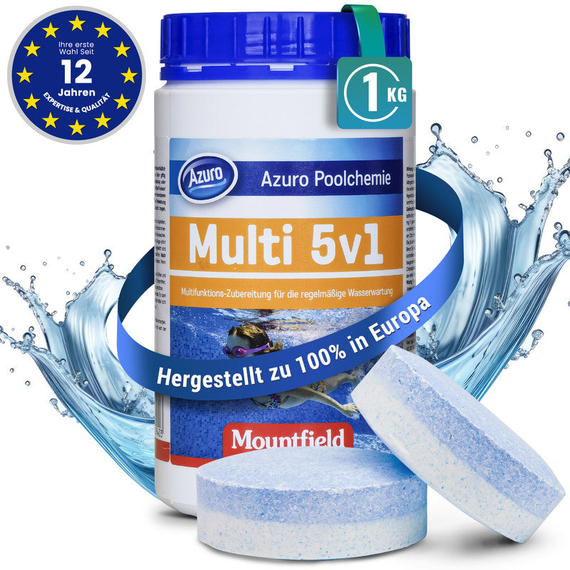 Chlortabletten 5-in-1 - Langzeit Chlor Multitabs für Pool & Whirlpool, Desinfektion, Algenstopp & Klarwasser 1 kg - SONDERPOSTEN