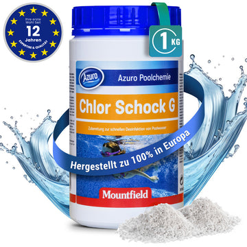 Azuro Chlor Schock G Chlorgranulat 1 kg – Schnelllösliches Poolchlor zur Stoßchlorung gegen Algen, Bakterien & trübes Wasser