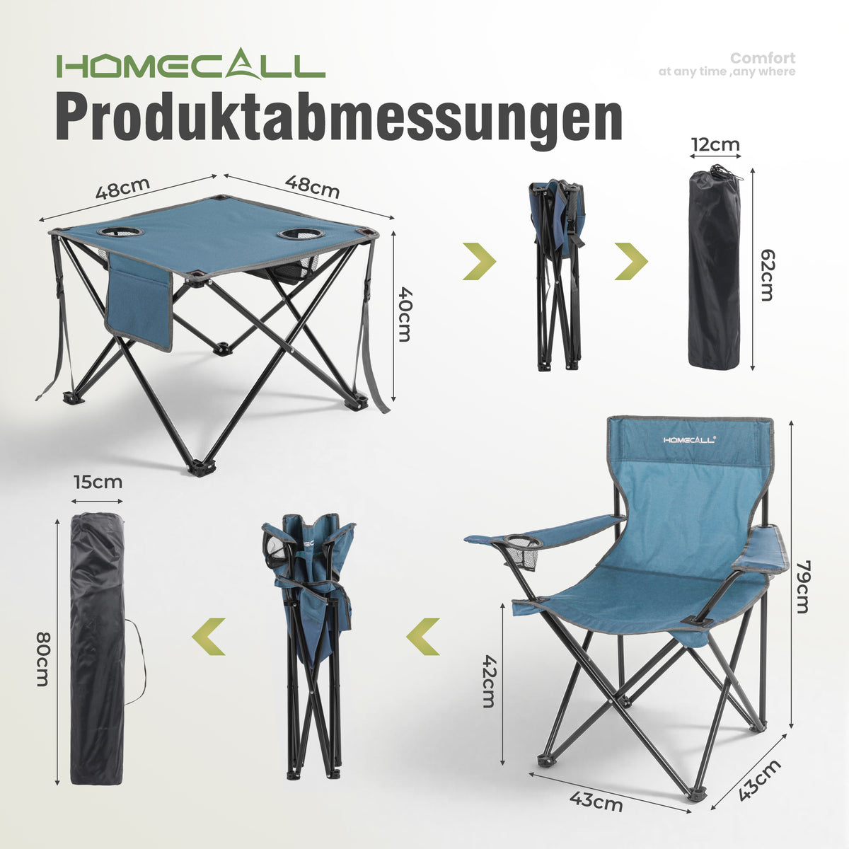 Campingmöbel-Set faltbar – 2 Campingstühle und 1 Campingtisch, leicht – Home-Feeling GmbH