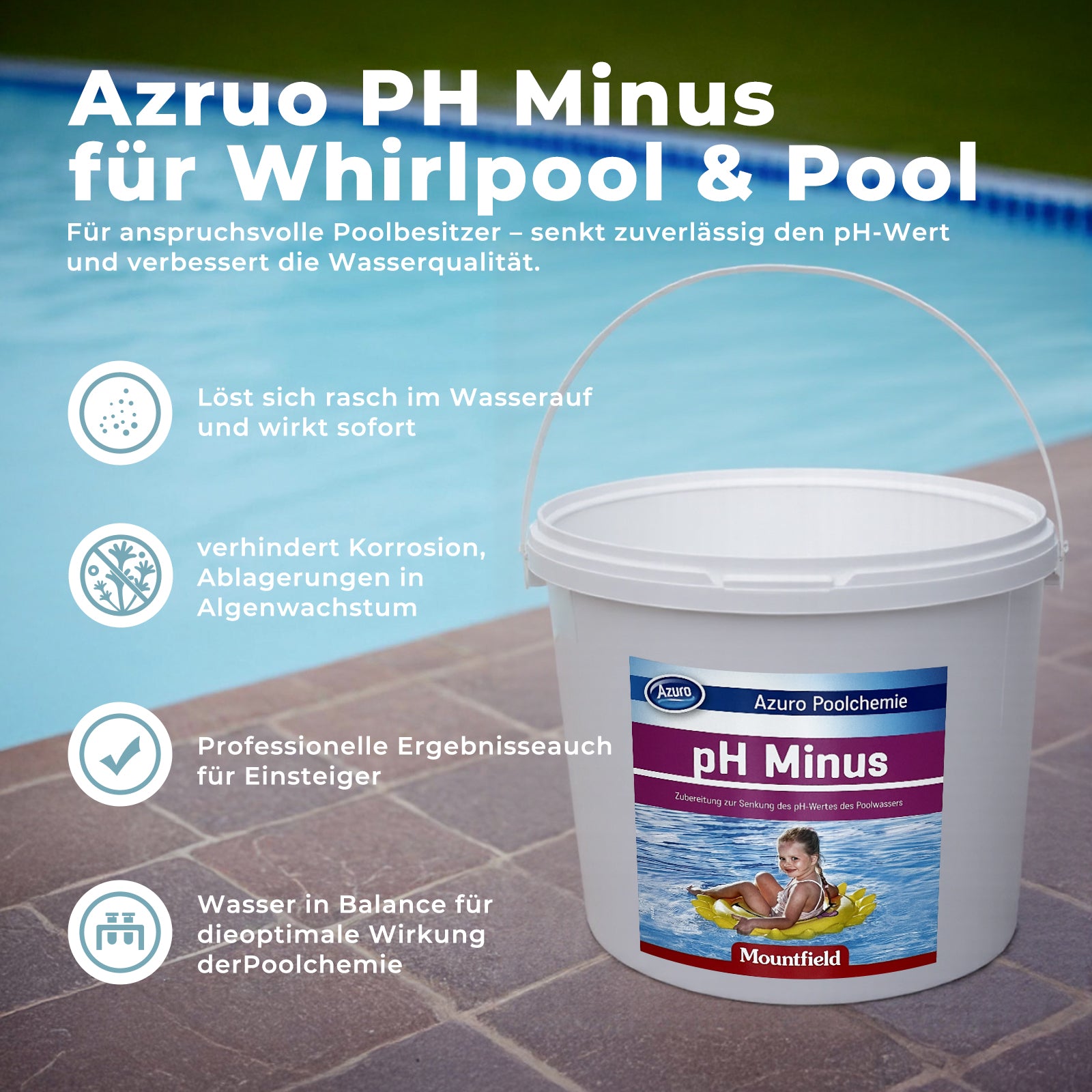 AZURO pH Minus Pool Granulat 4,5 kg – pH Senker für Pool & Whirlpool, schnell löslich | Sonderposten B-Ware