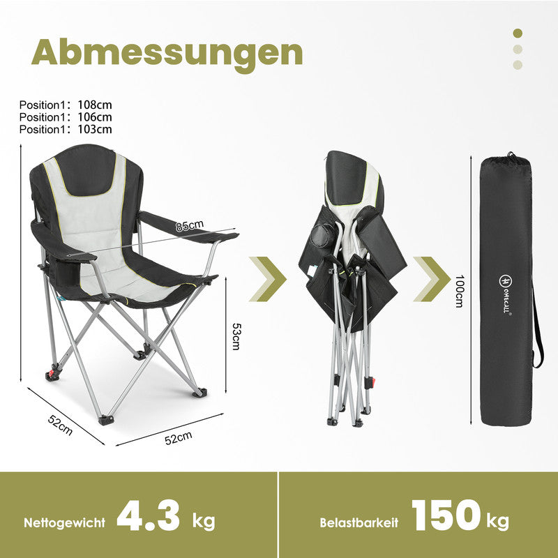 HOMECALL Campingstuhl klappbar – 3-fach verstellbar, gepolstert mit Getränkehalter bis 150 kg belastbar | B-Ware Sonderposten