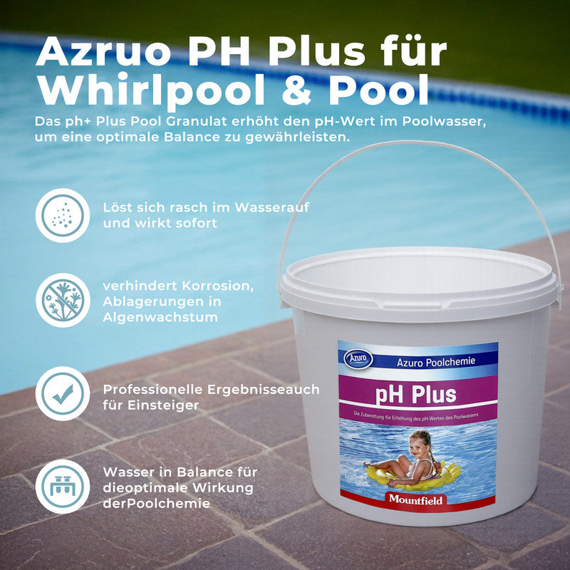 AZURO pH Plus Pool Granulat 0,9 kg / 4 kg – pH-Wert Heber für Pool & Whirlpool, schnell löslich | Sonderposten B-Ware
