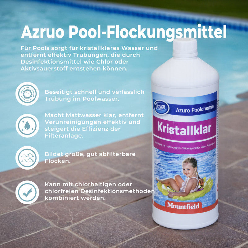 Azuro Kristallklar Pool Flockungsmittel – Wasserklärer für kristallklares Poolwasser, entfernt Trübungen & verbessert Filterleistung