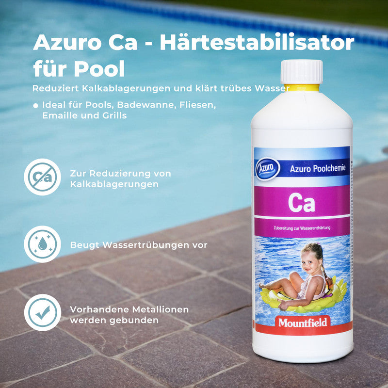 Azuro Ca Härtestabilisator Pool – Gegen Kalkablagerungen & Wasserverfärbungen, Pool Wasserpflege für klares Poolwasser