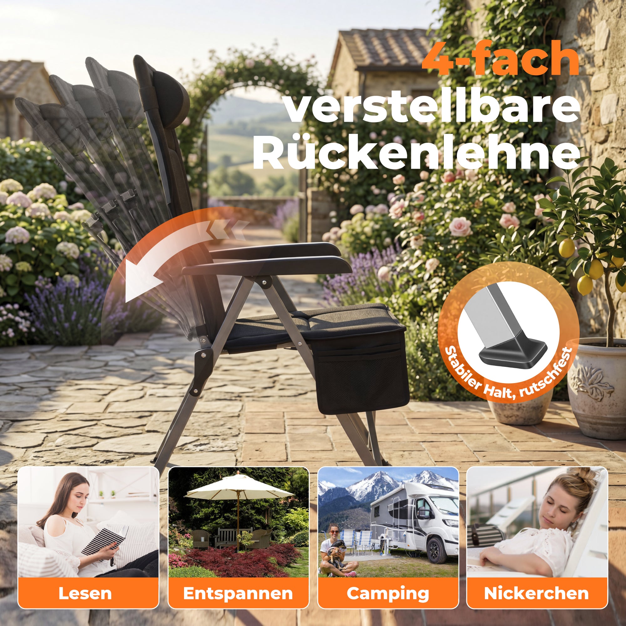 Klappbarer Campingstuhl mit 3D-Mesh-Polsterung – leichter Outdoor-Stuhl für Strand, Picknick und Garten