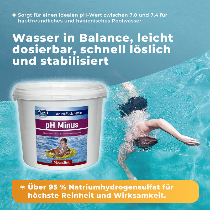 AZURO pH Minus Pool Granulat 4,5 kg – pH Senker für Pool & Whirlpool, schnell löslich | Sonderposten B-Ware