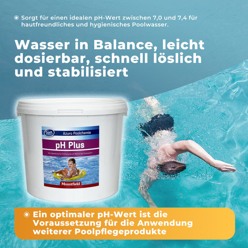 AZURO pH Plus Pool Granulat 0,9 kg / 4 kg – pH-Wert Heber für Pool & Whirlpool, schnell löslich | Sonderposten B-Ware