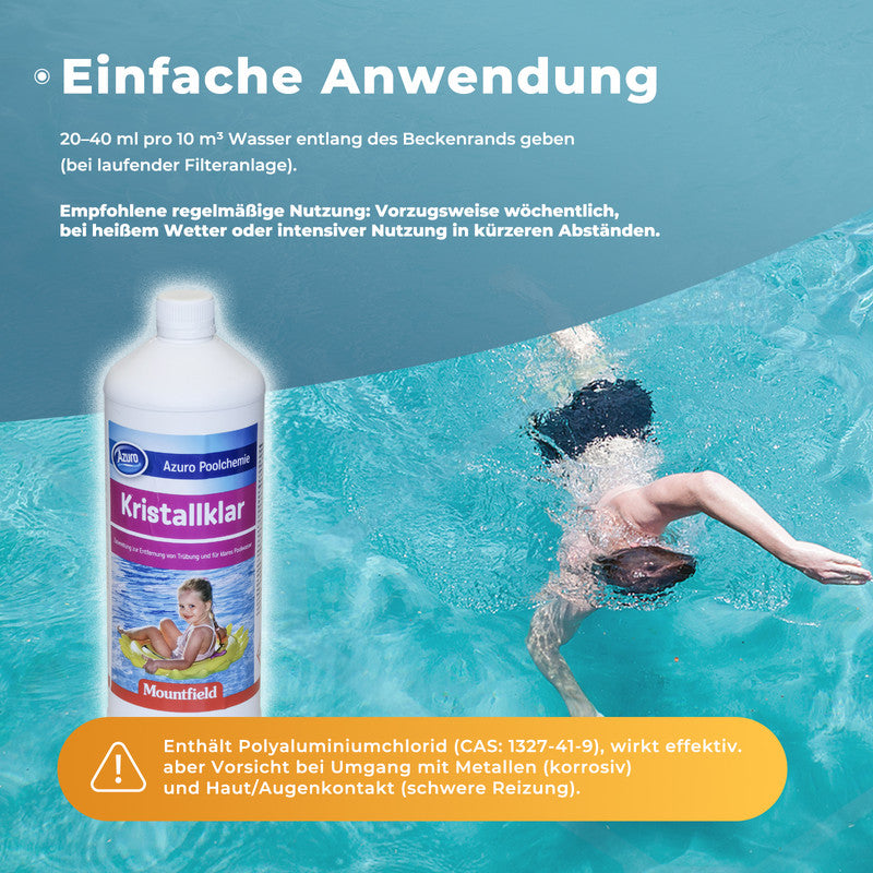 Azuro Kristallklar Pool Flockungsmittel – Wasserklärer für kristallklares Poolwasser, entfernt Trübungen & verbessert Filterleistung