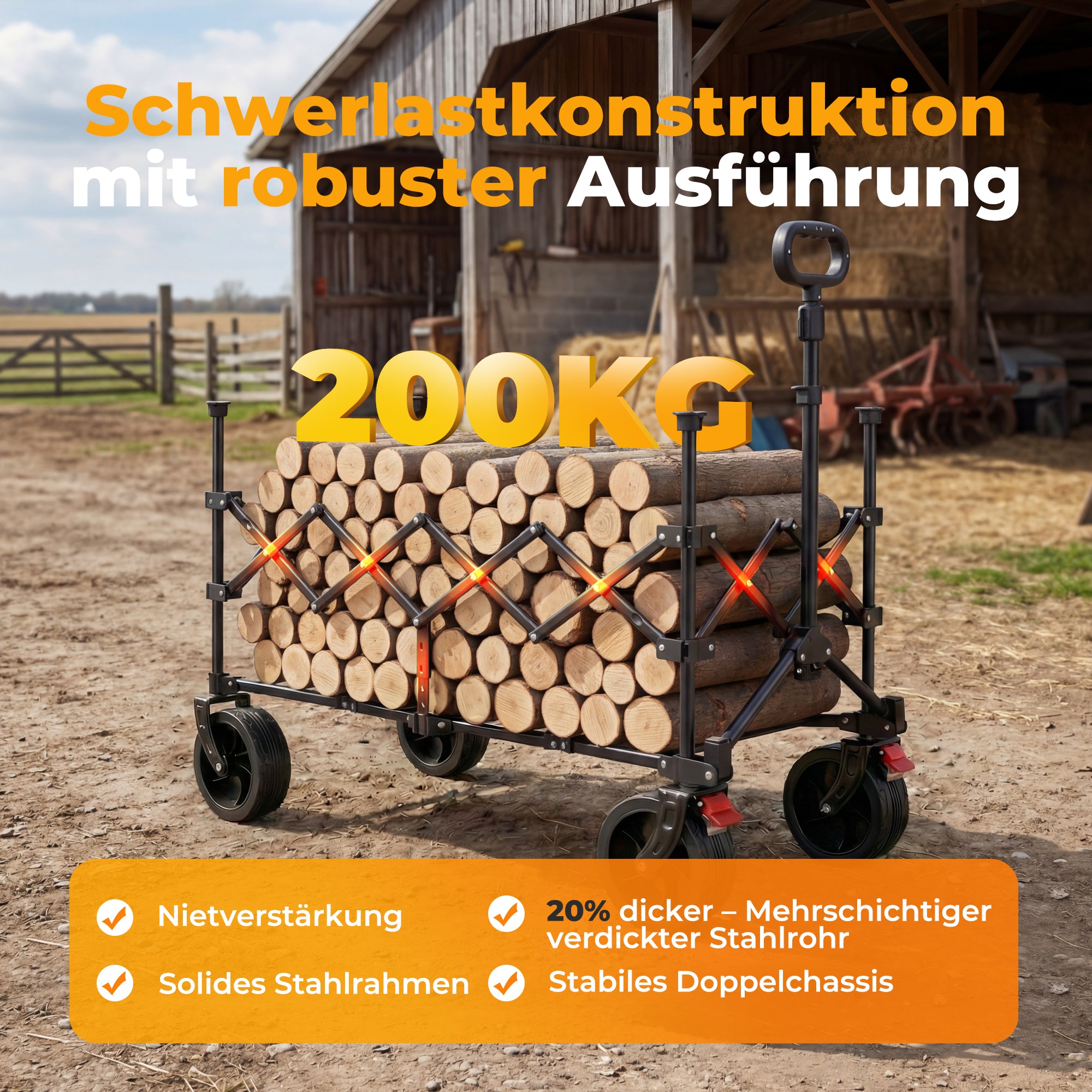 Faltbarer Bollerwagen Handwagen Strandwagen 200L XXL-Volumen mit praktischer Kühltasche, Grau