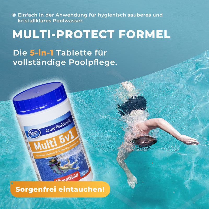 Chlortabletten 5-in-1 - Langzeit Chlor Multitabs für Pool & Whirlpool, Desinfektion, Algenstopp & Klarwasser 1 kg - SONDERPOSTEN