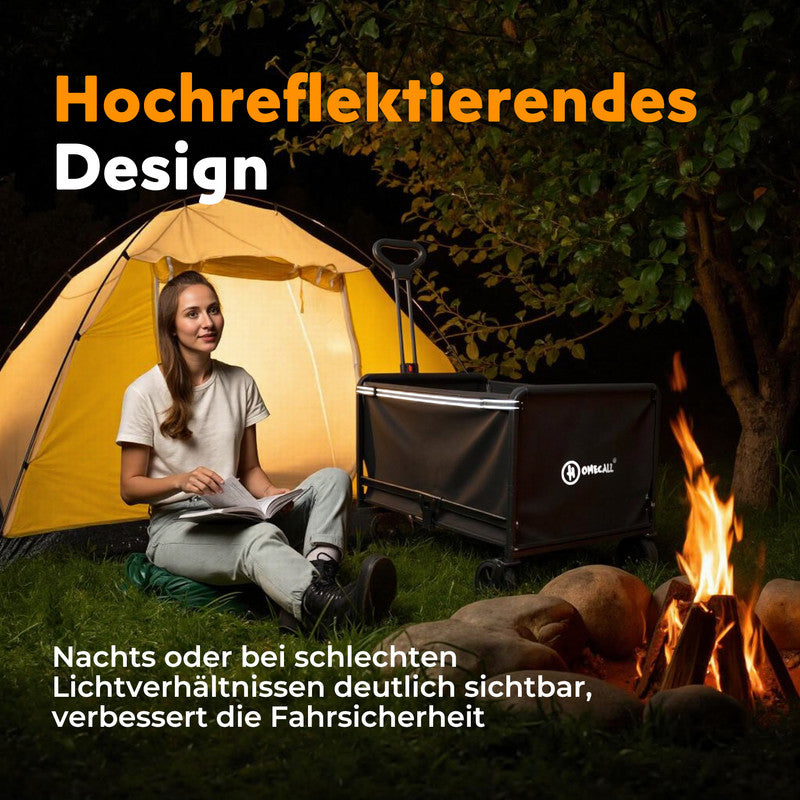Bollerwagen klappbar 120L – Faltbarer Transportwagen bis 120 kg, Gartenwagen mit Regenabdeckung, schwarz