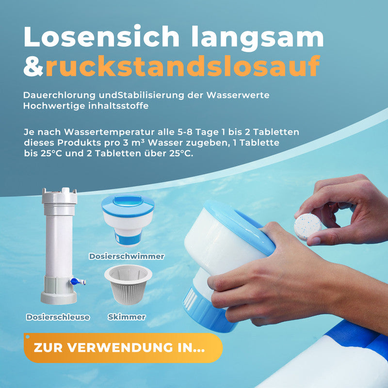 AZURO Chlor Trio Minitabletten 1 kg – Pool & Whirlpool Chlortabletten für kleine Pools, Desinfektion & Algenstopp | Sonderposten B-Ware