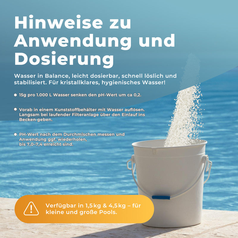 AZURO pH Minus Pool Granulat 4,5 kg – pH Senker für Pool & Whirlpool, schnell löslich | Sonderposten B-Ware