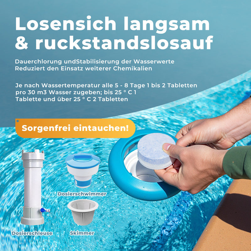 AZURO Chlortabletten 5-in-1 Multitabs – Langzeit Chlor Tabletten für Pool & Whirlpool, Desinfektion, Algenstopp & Klarwasser 3 kg - SONDERPOSTEN