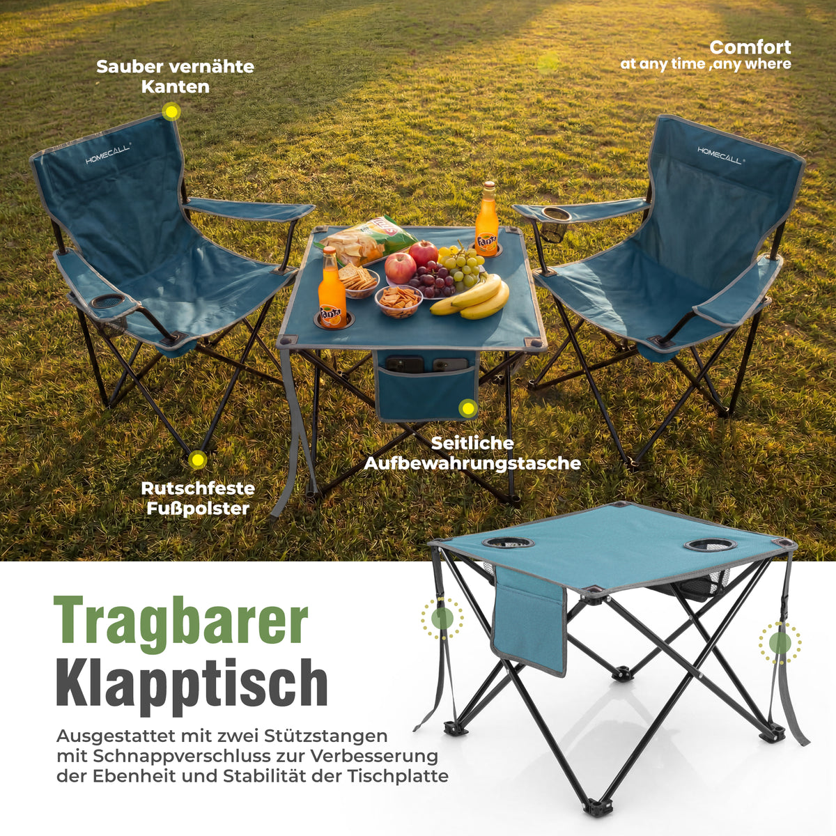 Campingmöbel-Set faltbar – 2 Campingstühle und 1 Campingtisch, leicht – Home-Feeling GmbH
