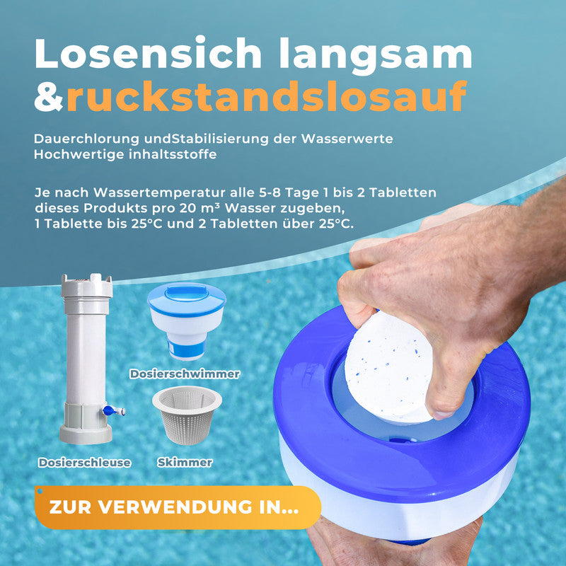 Azuro Chlor Trio Chlortabletten 1 kg – 200 g Langzeit Poolchlor zur Desinfektion, Algenverhütung & Wasserklärung