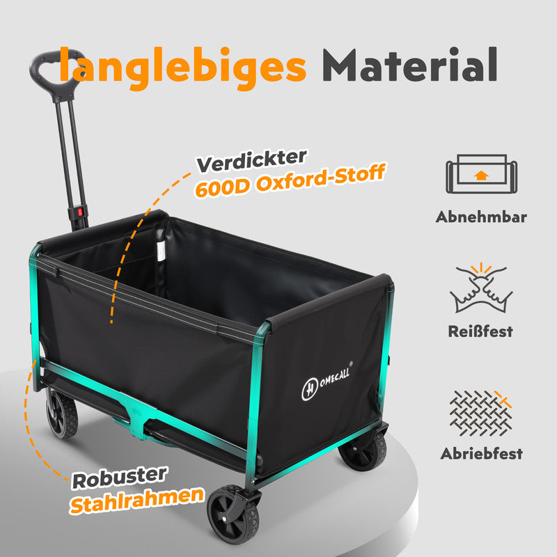 Bollerwagen klappbar 120L – Faltbarer Transportwagen bis 120 kg, Gartenwagen mit Regenabdeckung, schwarz