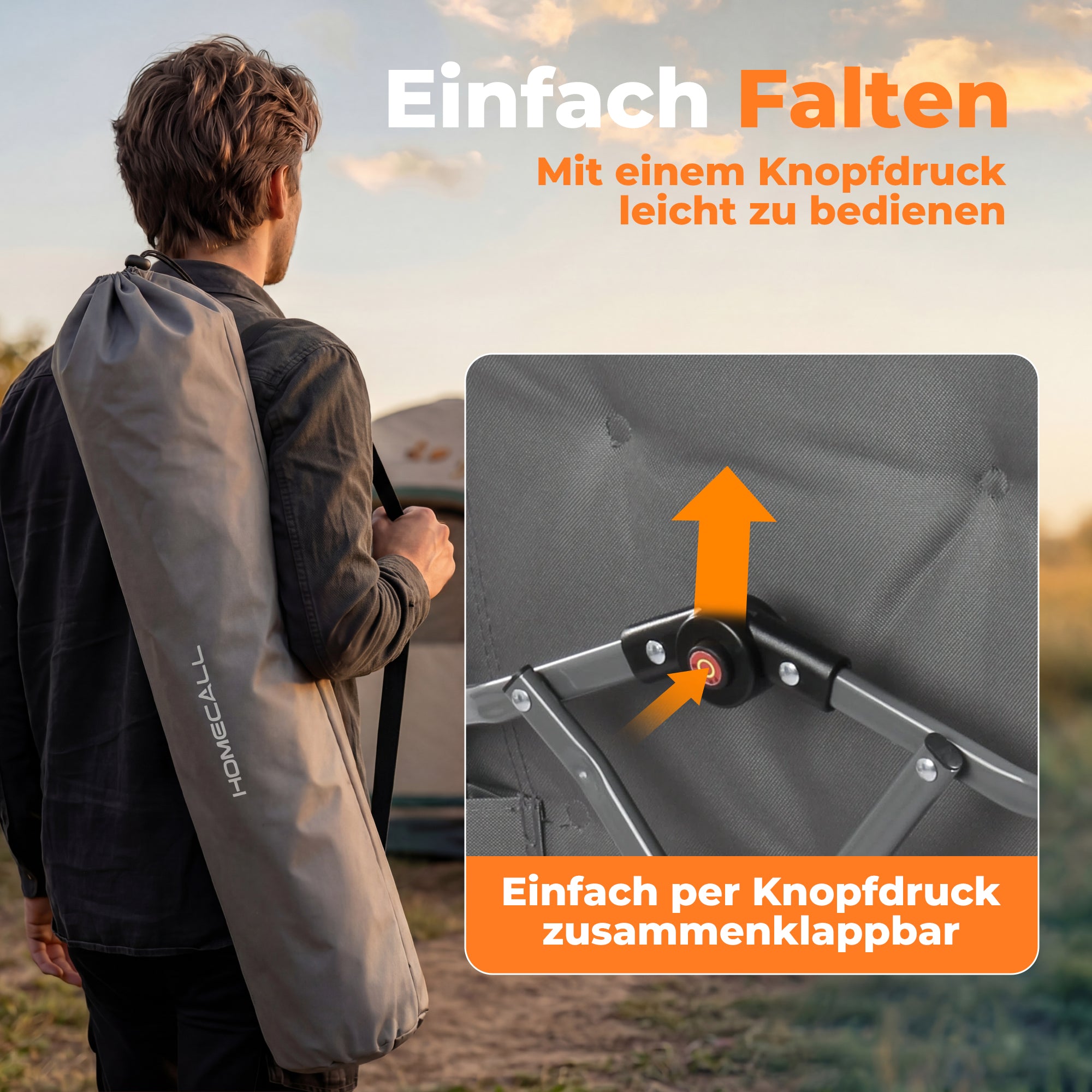 Campingstuhl klappbar mit Holzarmlehnen extra hoch – gepolsterter Outdoor-Klappstuhl, 4-fach verstellbar, bis 150 kg belastbar, Hellgrau