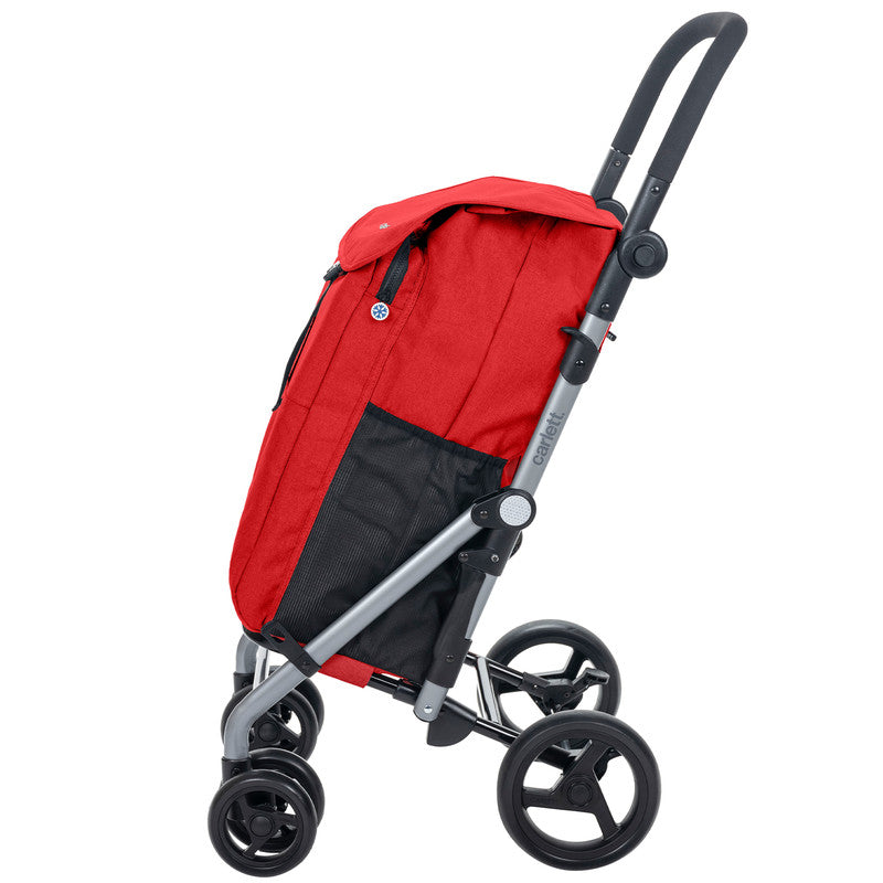 Einkaufstrolley klappbar 64 L mit Kühltasche – Einkaufswagen bis 25 kg belastbar Shopping Trolley rot