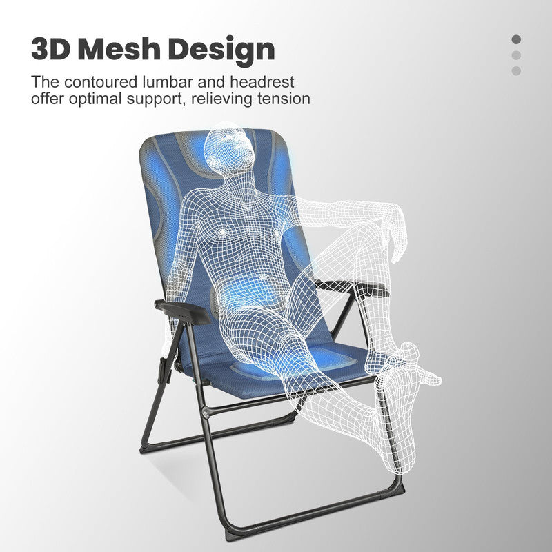 Campingstuhl Hochlehner klappbar – Gepolsterter Gartenstuhl mit 5-fach verstellbarer Rückenlehne, Aluminiumrahmen, bis 150 kg belastbar blau-grau