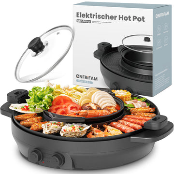 2-in-1 Elektrischer Hot Pot & Teppanyaki Grill 2000W – Tischgrill mit Kochtopf, Antihaftbeschichtung & Temperaturregelung für 2–6 Personen