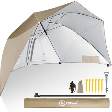 Strandmuschel mit Sonnenschirm – 3-in-1 Sonnenschutz, Windschutz und Strandschirm, beige