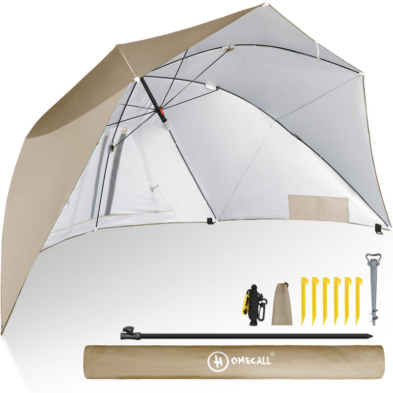 Strandmuschel mit Sonnenschirm – 3-in-1 Sonnenschutz, Windschutz und Strandschirm, beige