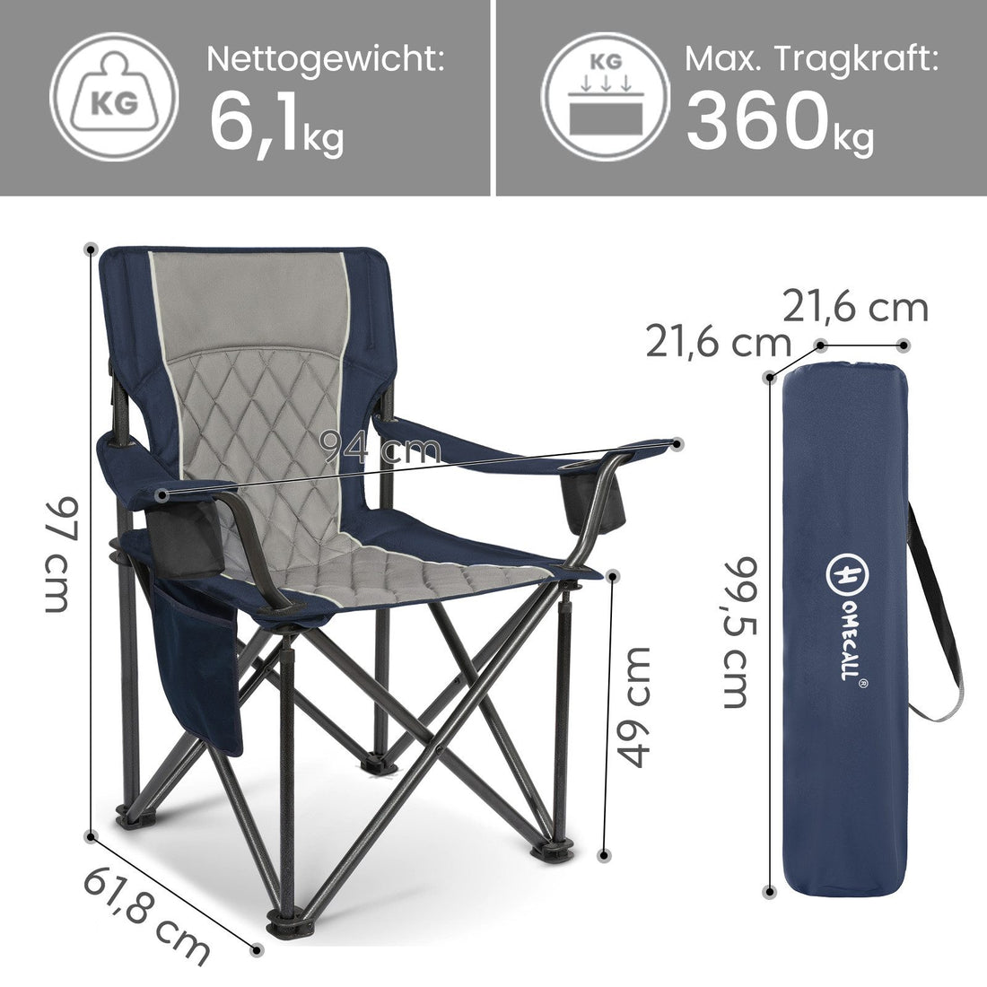 campingstuhl für schwere menschen Großer Campingstuhl klappbar bis 360 kg – extra stabiler Outdoor-Klapp – Home-Feeling GmbH