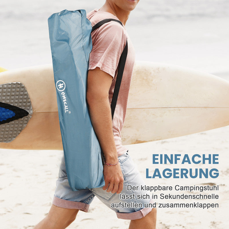 Campingstuhl klappbar mit Getränkehalter – Strandstuhl / Klappstuhl leicht & faltbar bis 120 kg belastbar hellblau
