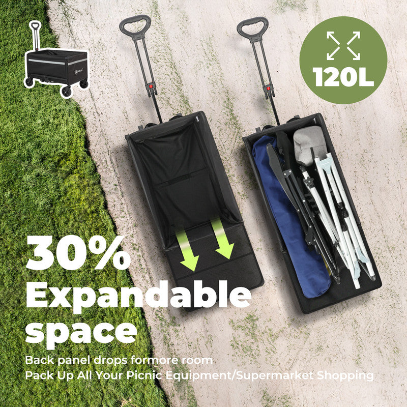 Faltbarer Bollerwagen Handwagen bis 150 kg – Strandwagen mit Dach, 120 L Volumen, klappbar für Camping, Garten & Einkaufen
