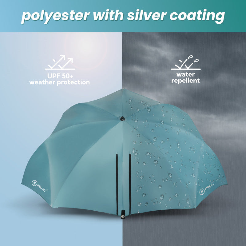 Strandmuschel mit Sonnenschirm – 3-in-1 Sonnenschutz, Windschutz und Strandschirm, blau-grün