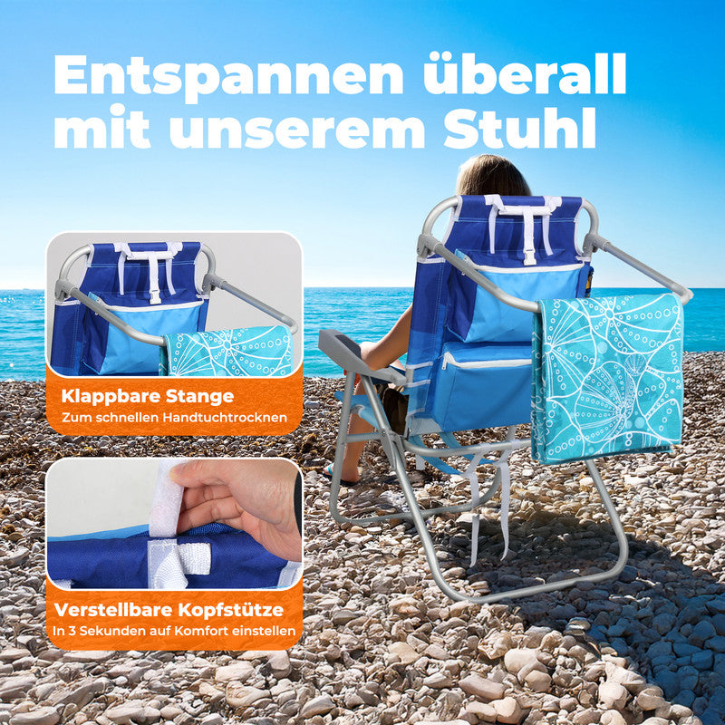 HOMECALL Strandstuhl klappbar leicht – Campingstuhl mit Kühlfach, 5-fach verstellbar, bis 136 kg belastbar | geprüfte B-Ware