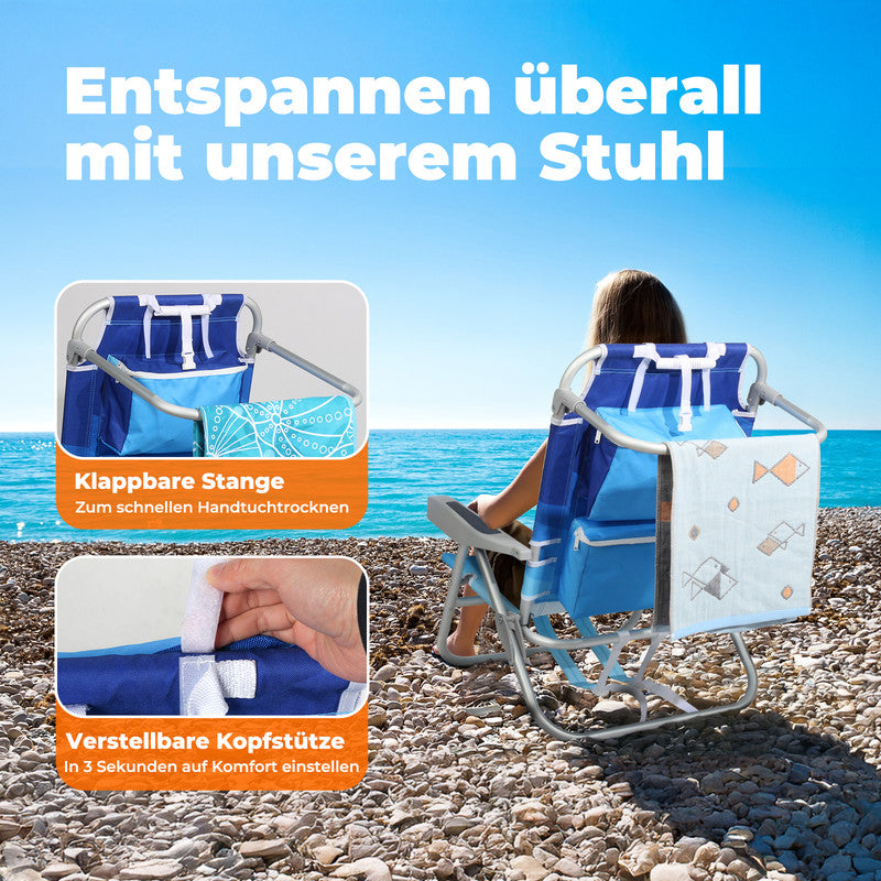 Strandstuhl klappbar – Aluminium Campingstuhl mit Kühlfach, 5-fach ver – Home-Feeling GmbH