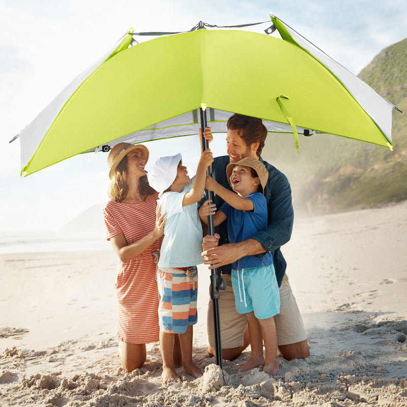 Strand Sonnenschirm mit Windschutz – UPF 50+ Strandmuschel für Garten, Camping und Strand - Grün