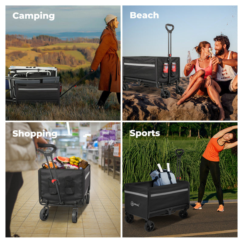 Faltbarer Bollerwagen Handwagen bis 150 kg – Strandwagen mit Dach, 120 L Volumen, klappbar für Camping, Garten & Einkaufen