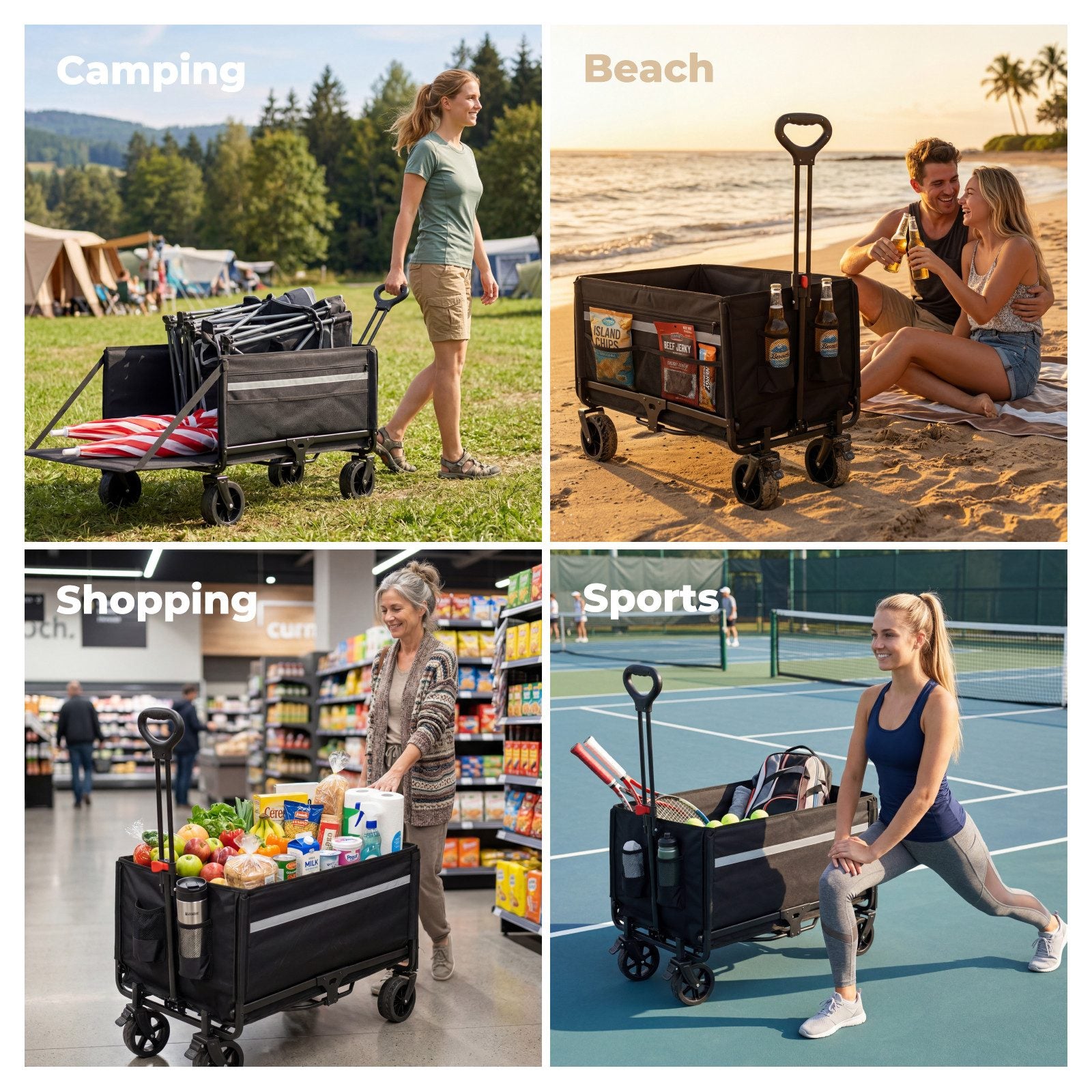 Faltbarer Bollerwagen Handwagen bis 150 kg – Strandwagen mit Dach, 120 L+ Volumen, Campingwagen mit Reflektorstreifen