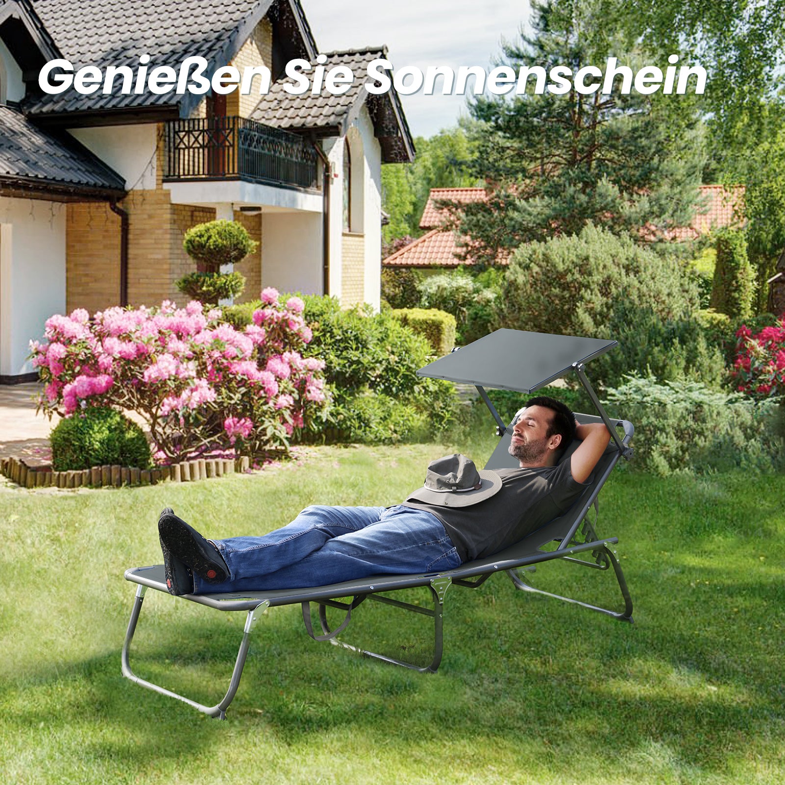 sonnensegel klappbar HOMECALL Sonnenliege XXL klappbar – 5-fach verstellbar mit Sonnenschut – Home-Feeling GmbH