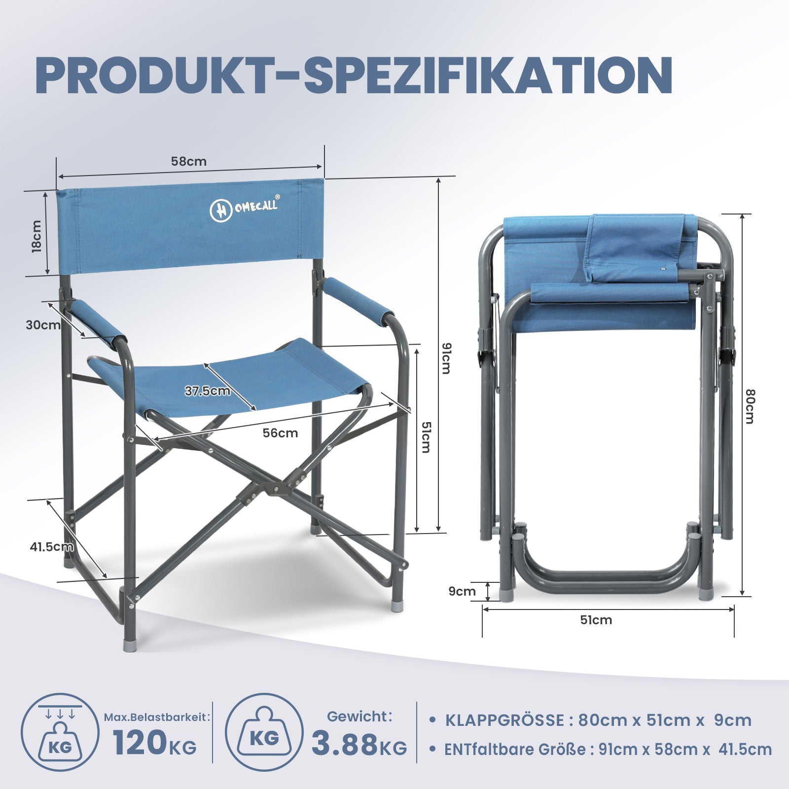 Regiestuhl Ultraleicht Klappstühle Faltbar Campingstuhl Gartenstuhl, Blau