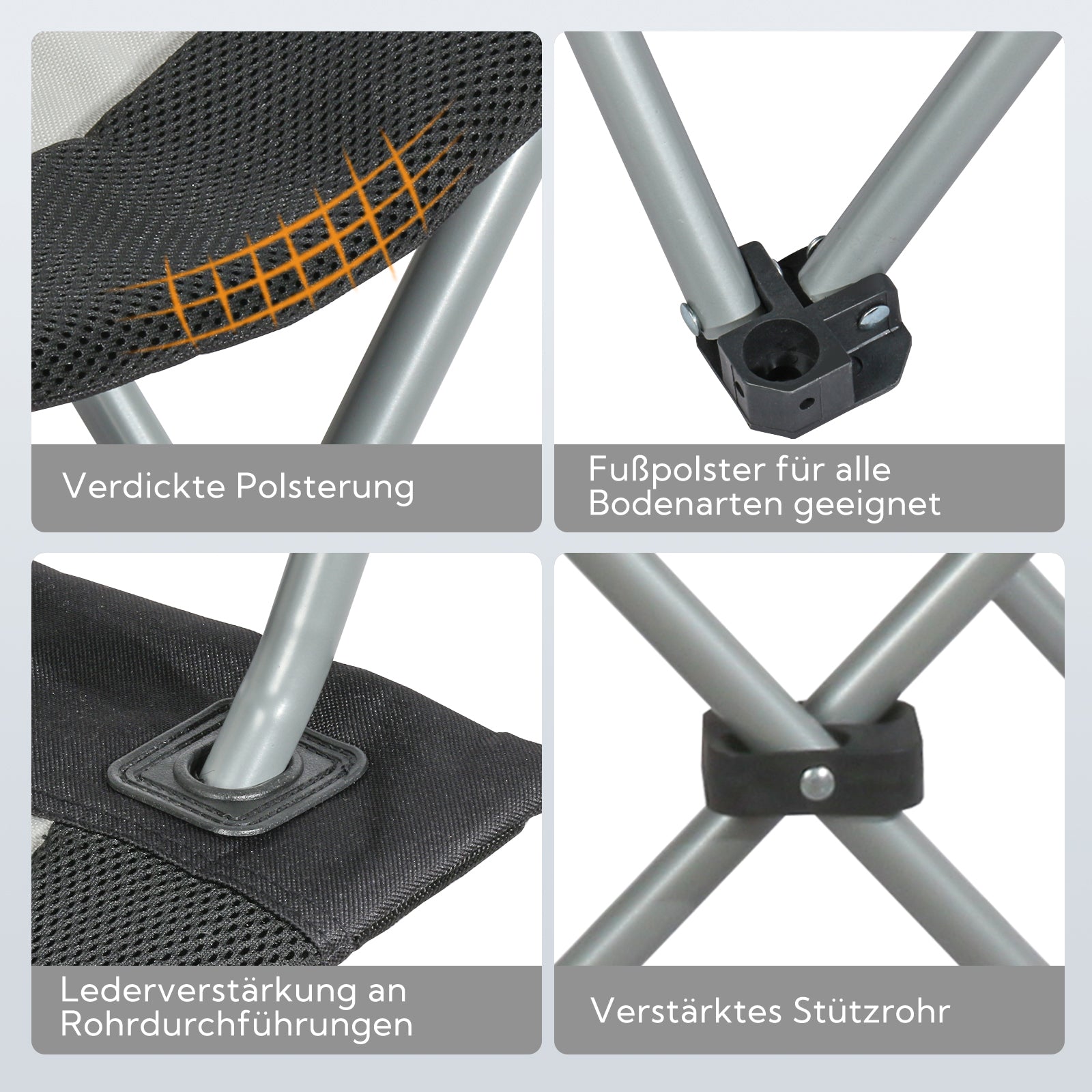 Campingstuhl Hochlehner klappbar – Gepolsterter Gartenstuhl mit Armlehnen & Getränkehalter bis 150 kg belastbar - creme/schwarz