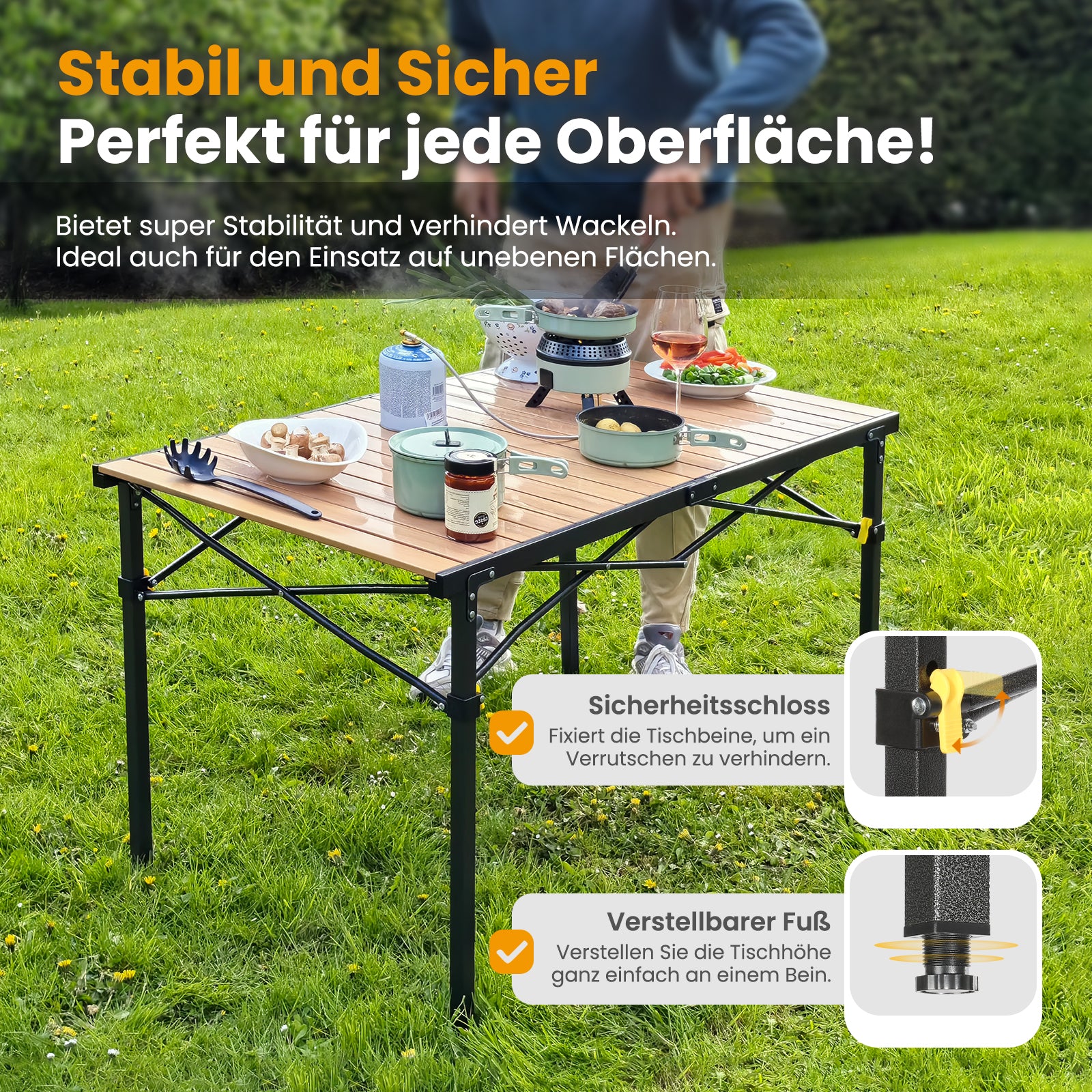 3-tlg. Gartenset Sitzgruppe – Klapptisch ca. 117x70 cm Holzoptik + 2 Hochlehner Grün