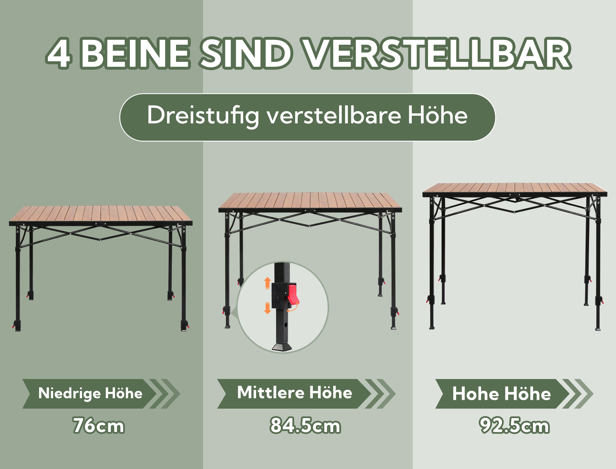 3-tlg. Gartenset Sitzgruppe – Klapptisch ca. 120x70 cm höhenverstellbar Holzoptik + 2 Hochlehner Dunkelgrau