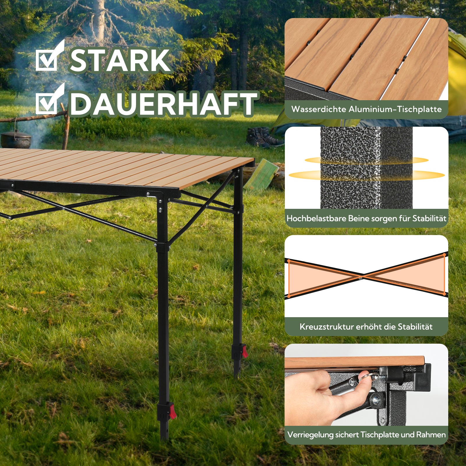 Höhenverstellbarer Campingtisch klappbar – Aluminium Gartentisch 120 × – Home-Feeling GmbH