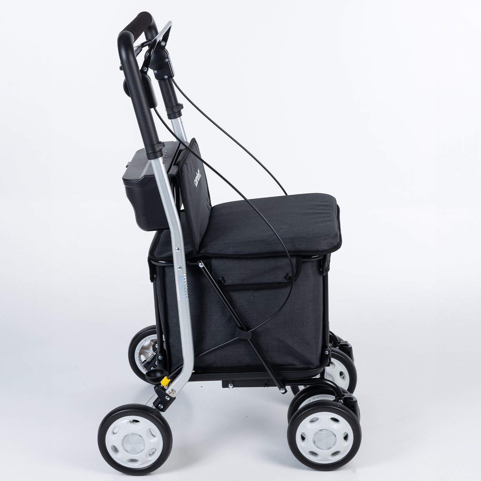 Einkaufswagen mit Sitz – Rollator Einkaufstrolley 36 L faltbar bis 125 kg belastbar,  Einkaufshilfe schwarz