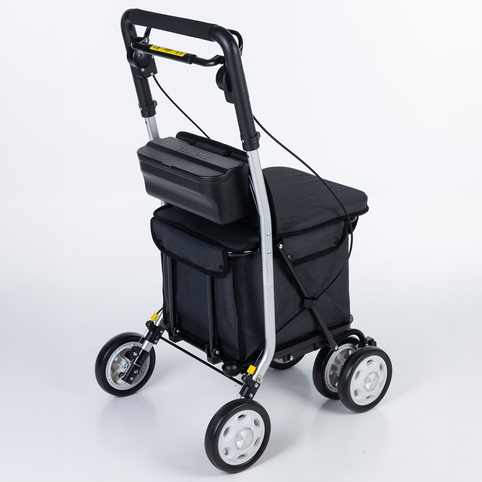 Einkaufswagen mit Sitz – Rollator Einkaufstrolley 36 L faltbar bis 125 kg belastbar,  Einkaufshilfe schwarz