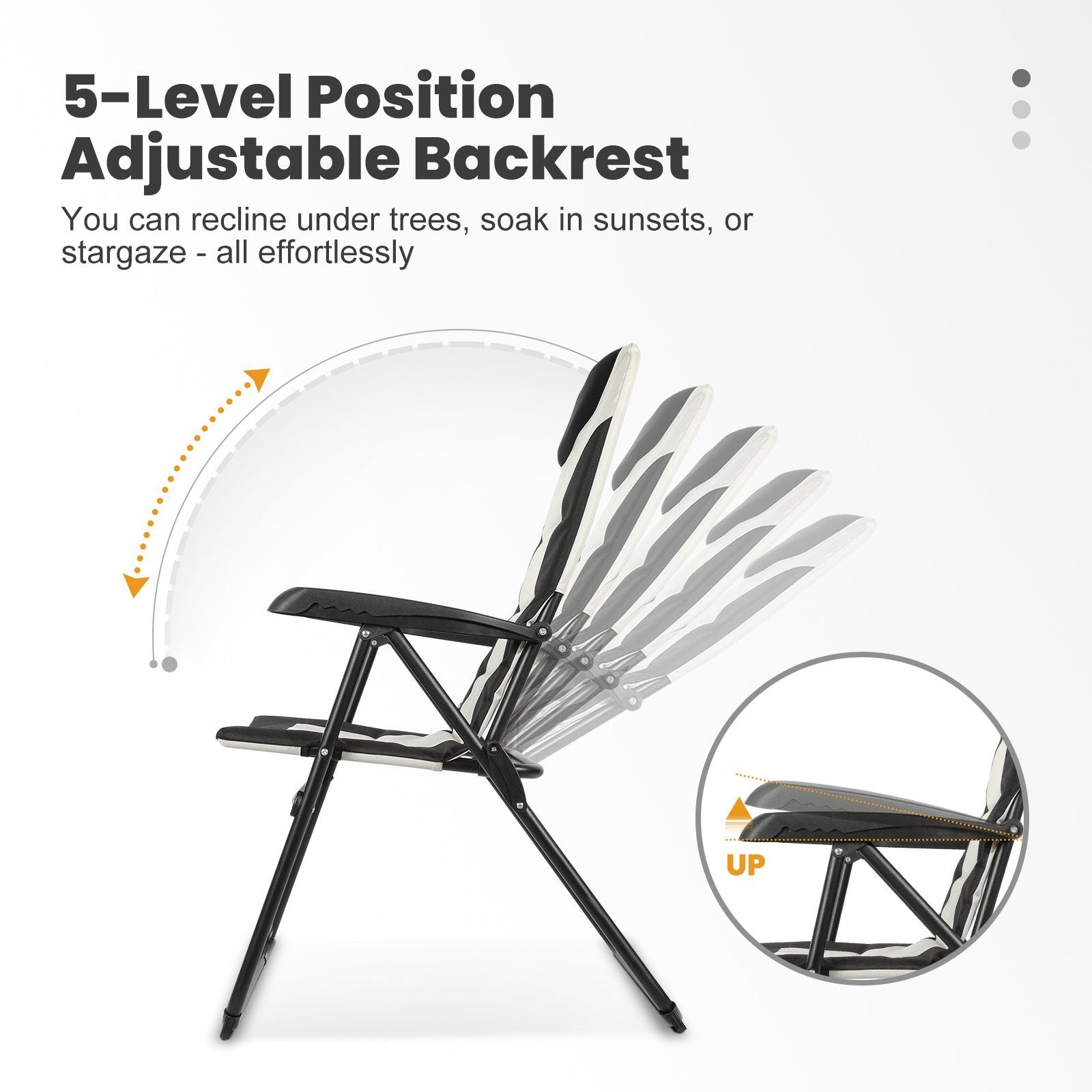 5-tlg. Gartenset Sitzgruppe – Klapptisch ca. 120x70 cm höhenverstellbar Holzoptik + 4 Hochlehner Schwarz/Weiß