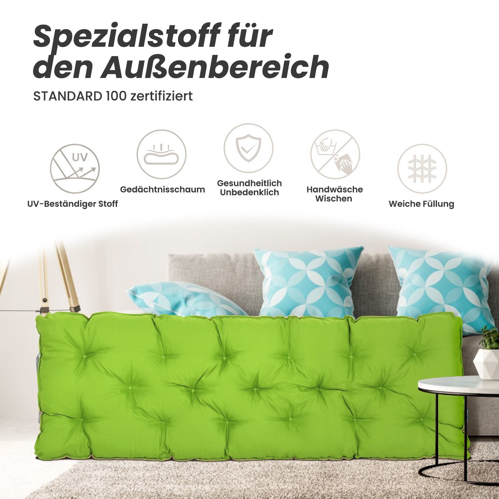 Dekokissen Bankauflage Sitzauflage Sitzkissen Wendeauflage ca. 140 x 50 x 12cm, Grün/Beige