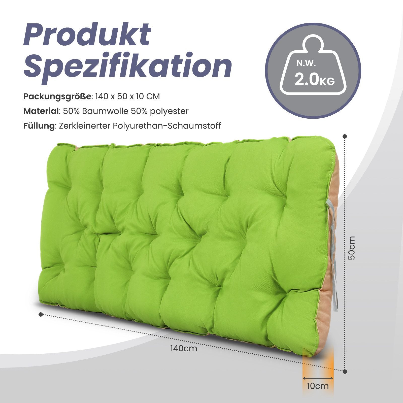 Dekokissen Bankauflage Sitzauflage Sitzkissen Wendeauflage ca. 140 x 50 x 12cm, Grün/Beige