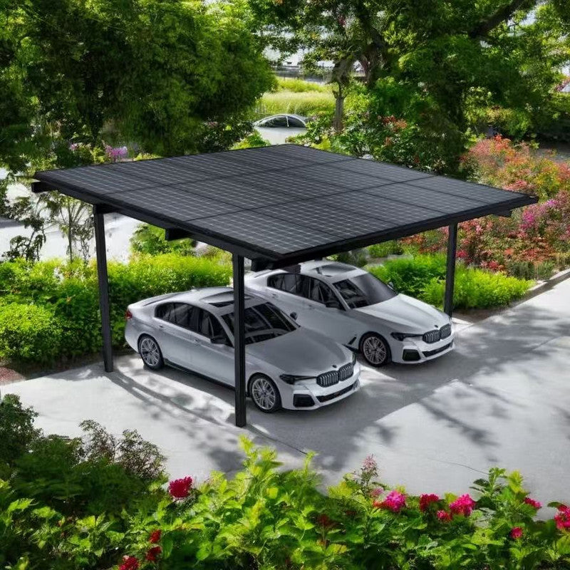 Carport Doppelcarport Gestell für 2 Autos - Überdachung für Autos - Aluminium, Schwarz